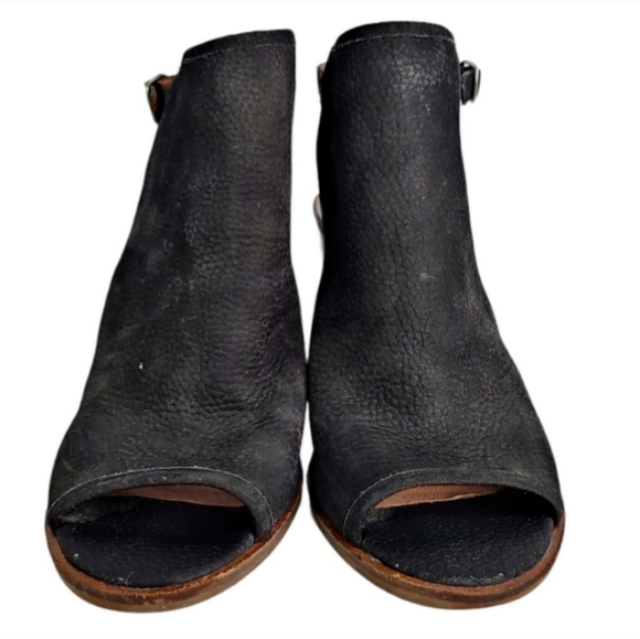 Lucky Brand Black Pebble Leather Open Toe Stacked Heels Women's Size 9.5 - Picture 6 of 9